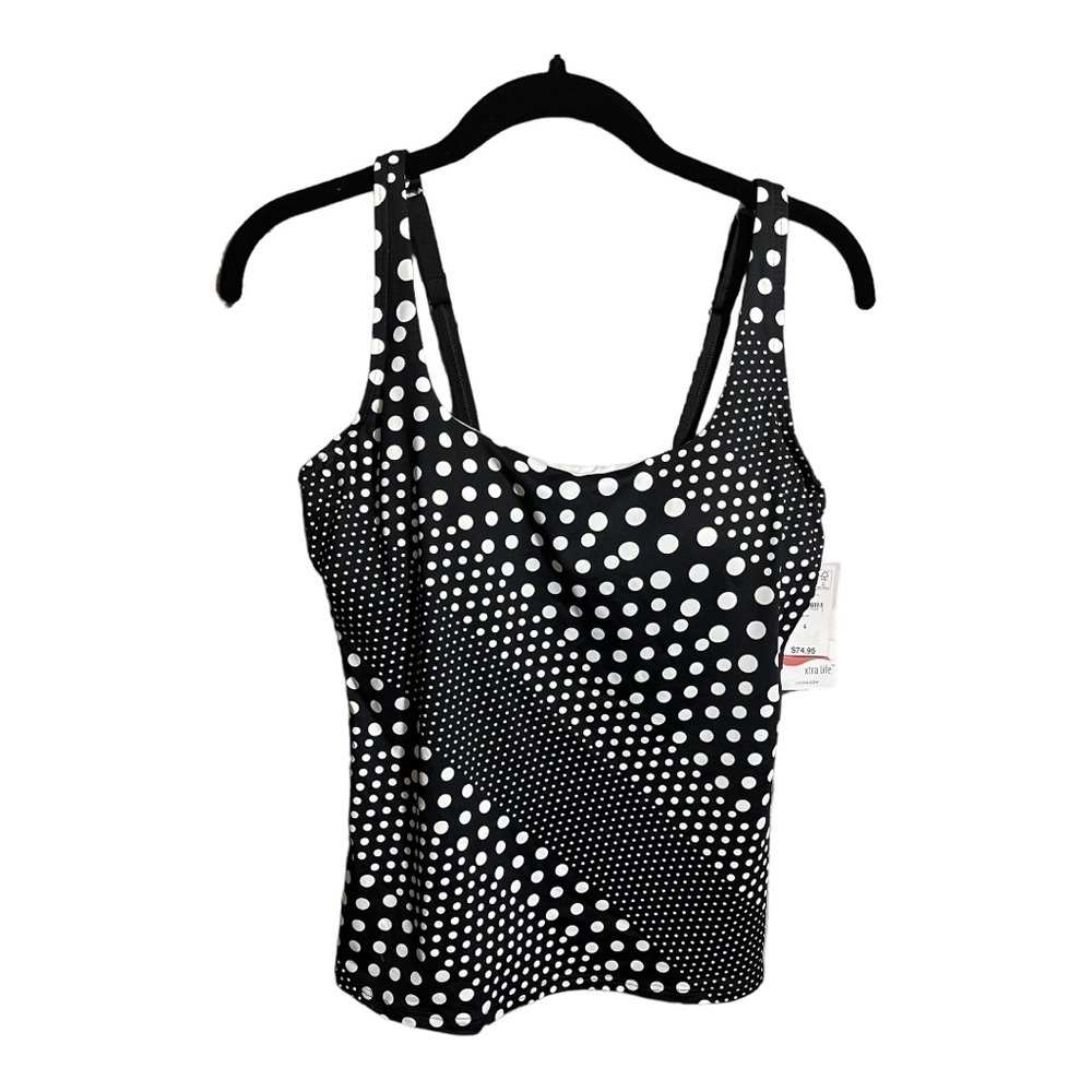 Lands’ End Black and White Polka Dot Square‎ Neck Tankini Top Size 2 NWT